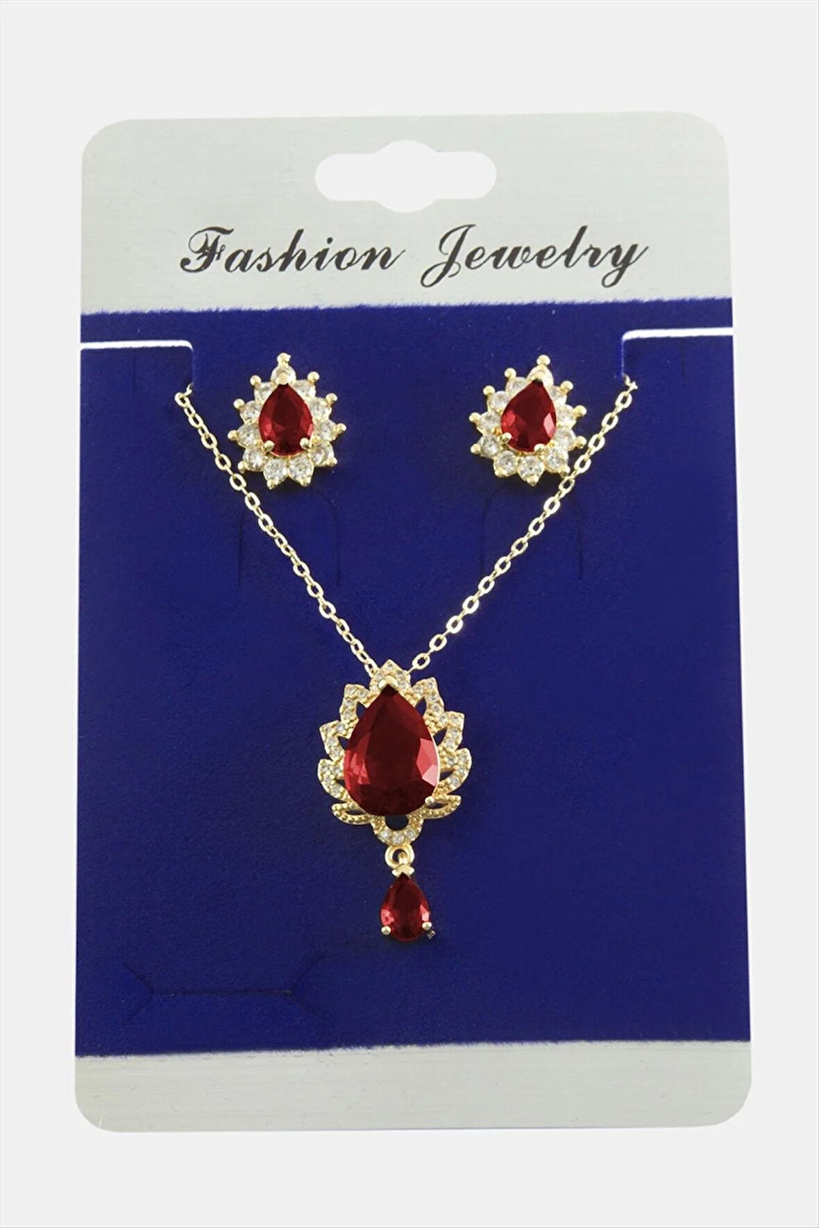 Oval Zirkon Taşlı Set Kolye