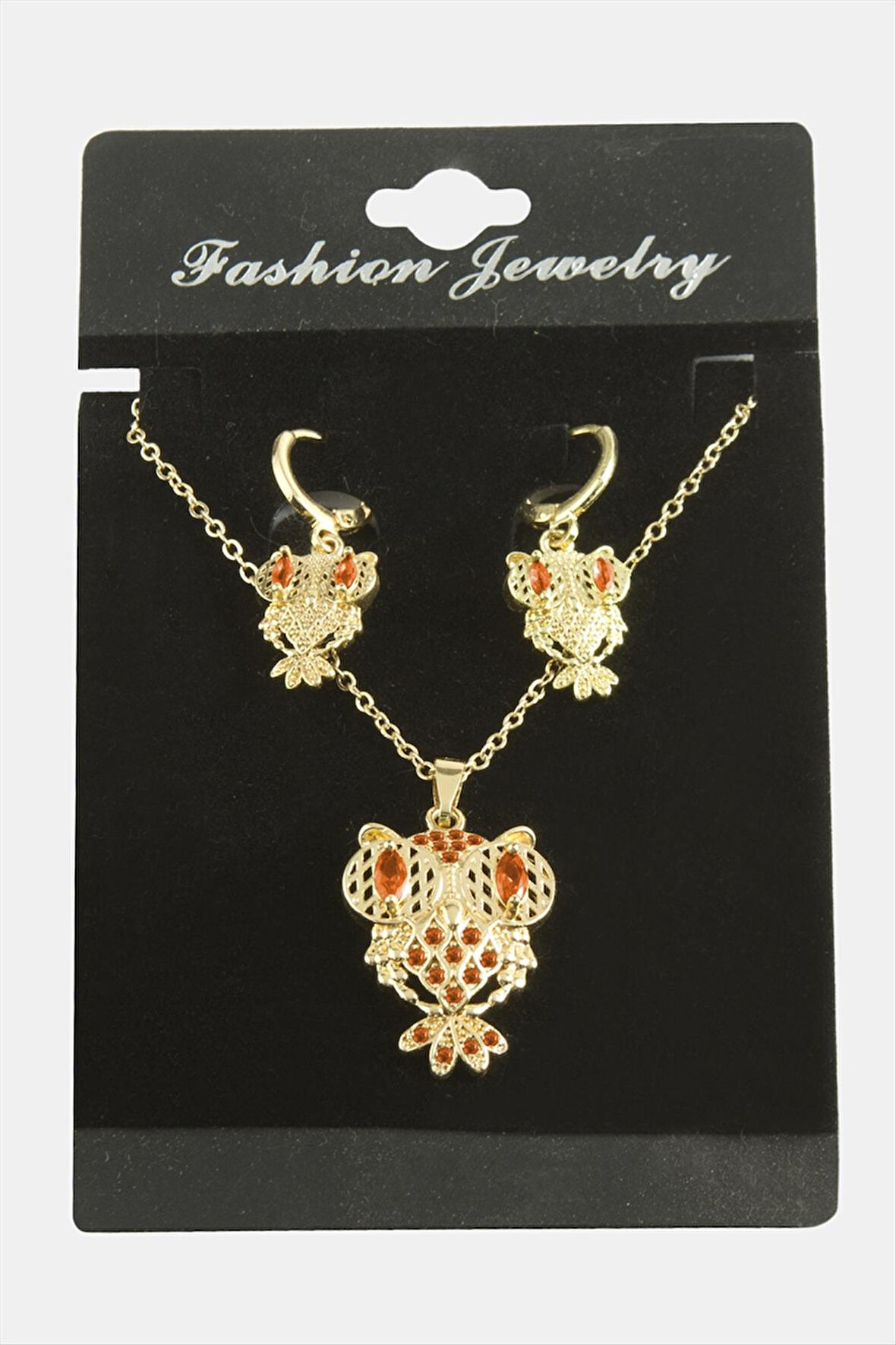 Baykuş Zirkon Taşlı Set Kolye