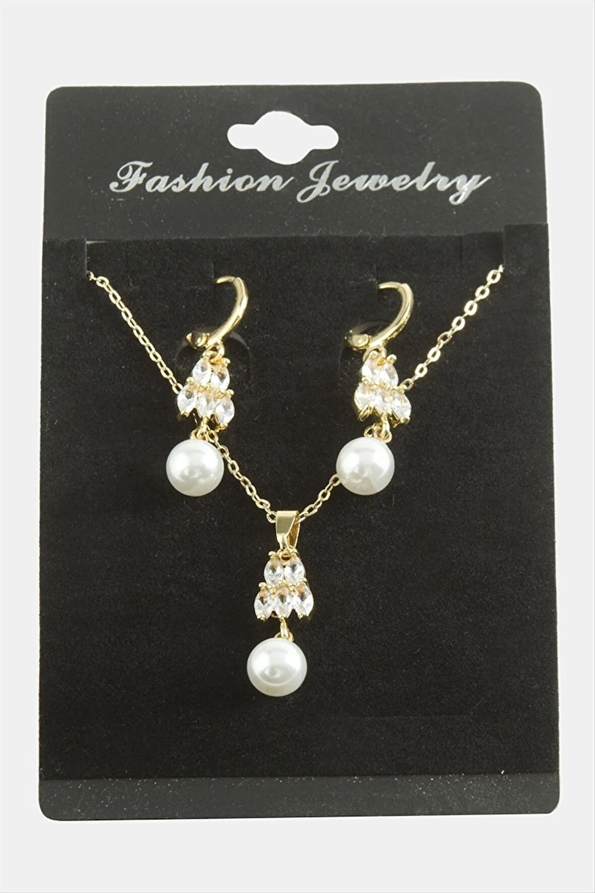 Kalp İnci Zirkon Taşlı Set Kolye