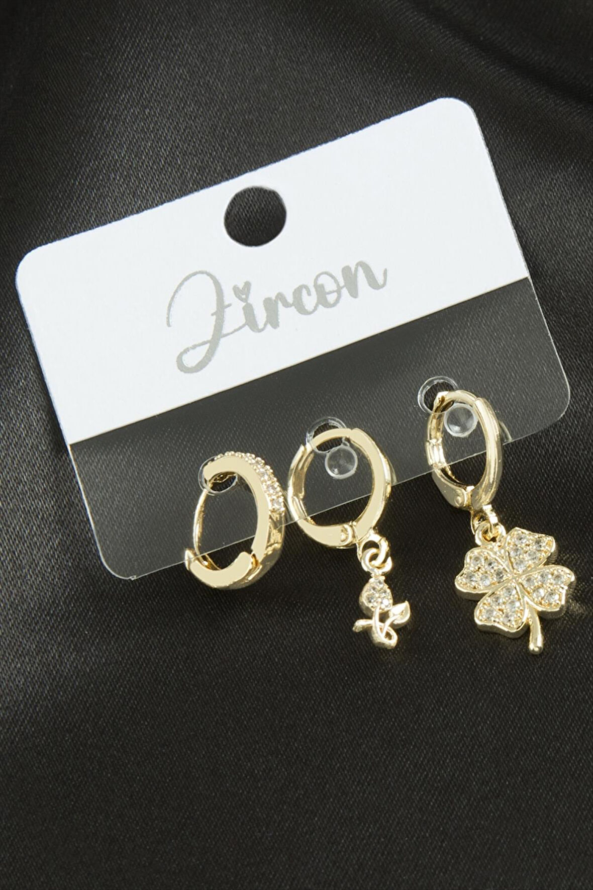 3 Adet Yonca Zirkon Taşlı Küpe