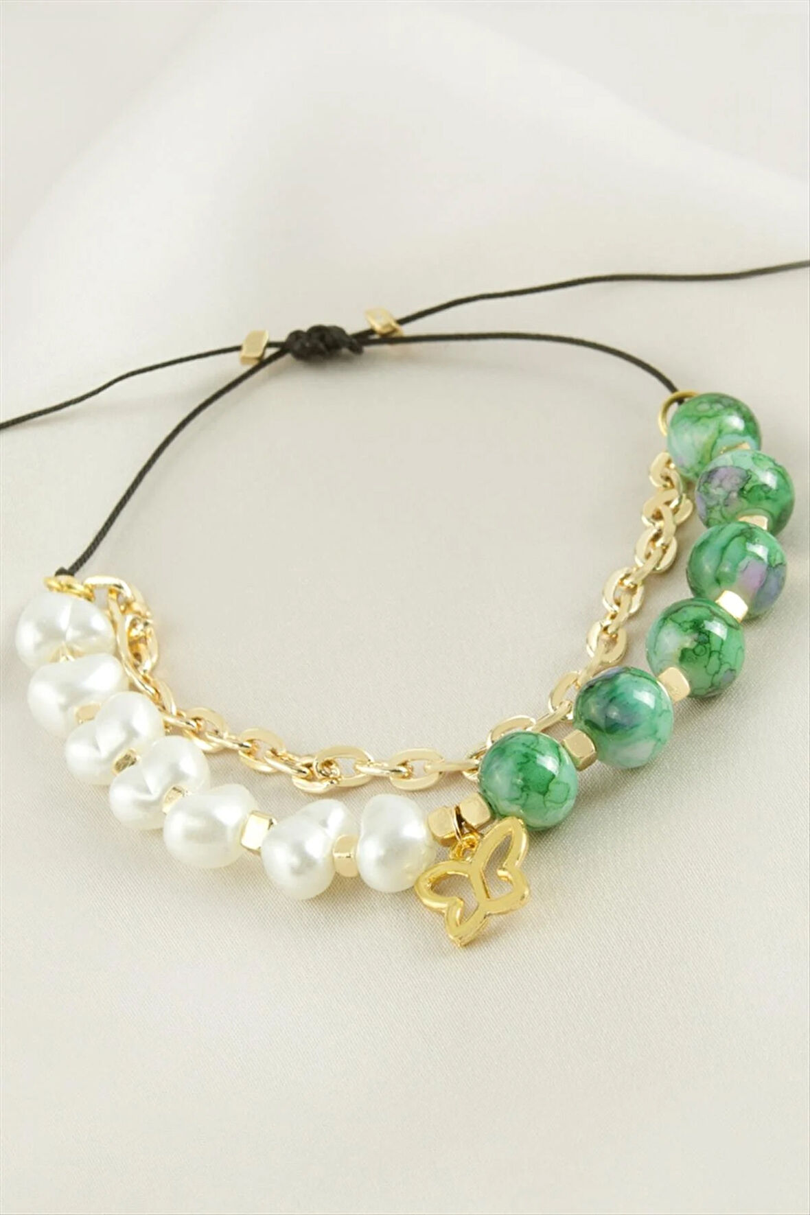 Kelebek İnci Boncuk Zincirli Bileklik