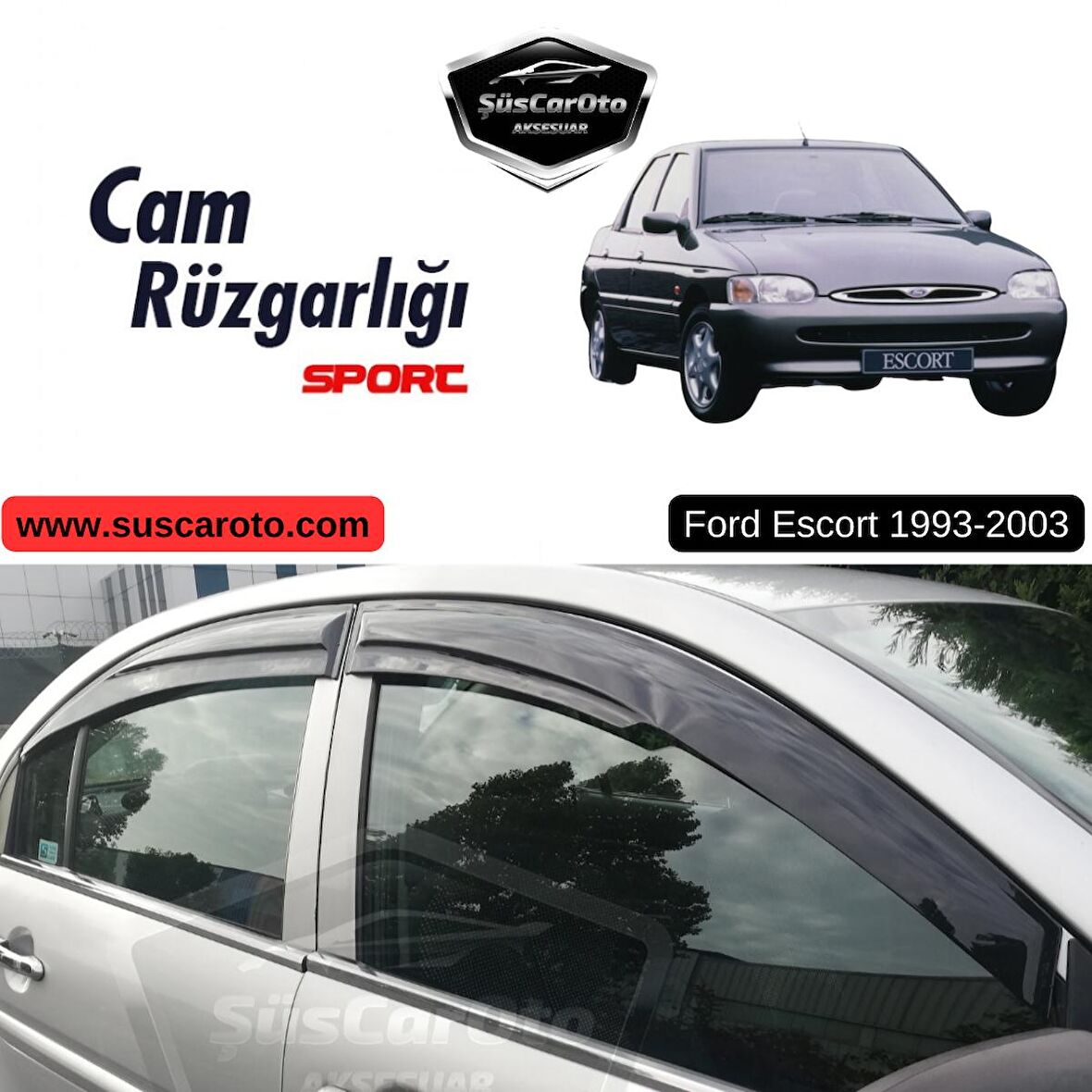 Ford Escort 1993-2003 Uyumlu Mugen Cam Rüzgarlığı Seti Piano Black 4'lü İthal