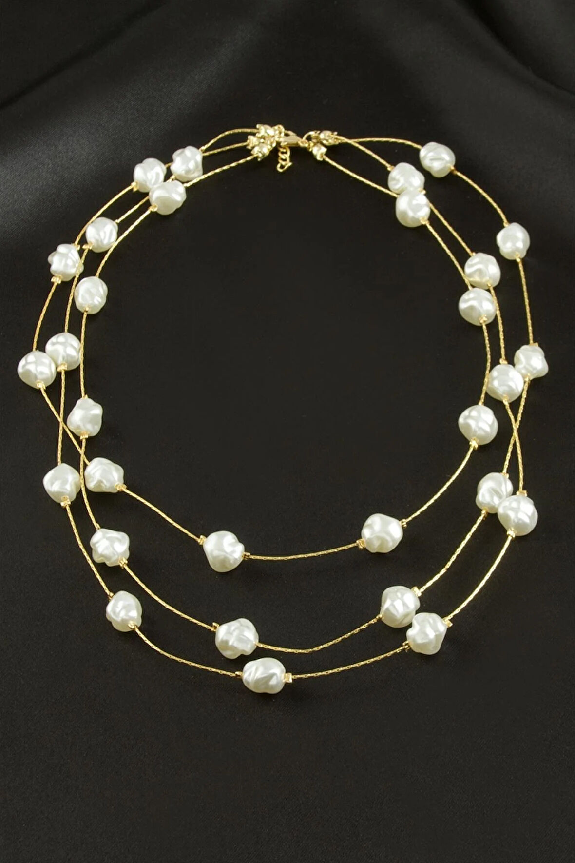 Oval İnci Üçlü Kolye