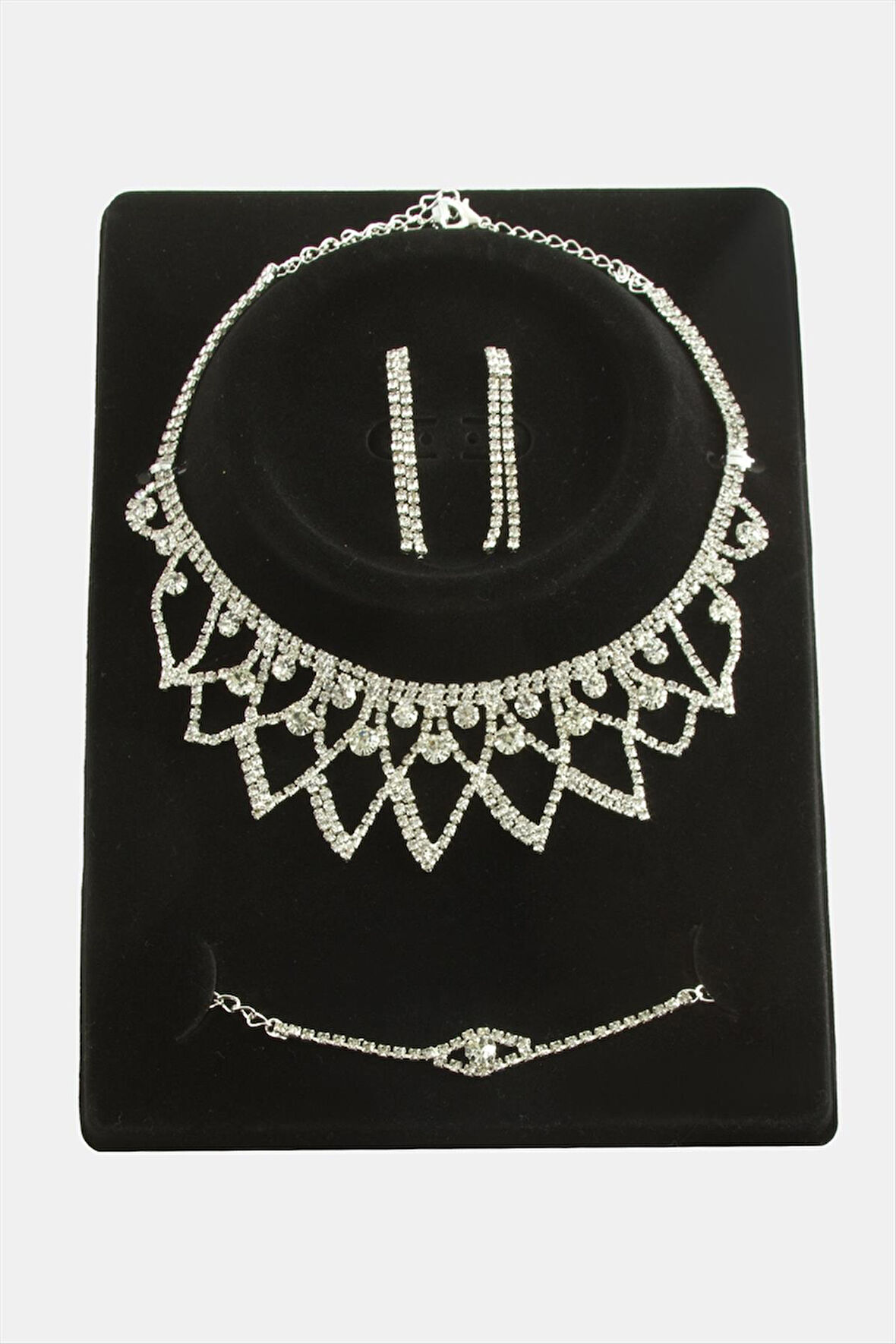 Üçgen Taşlı Lüks Set Kolye