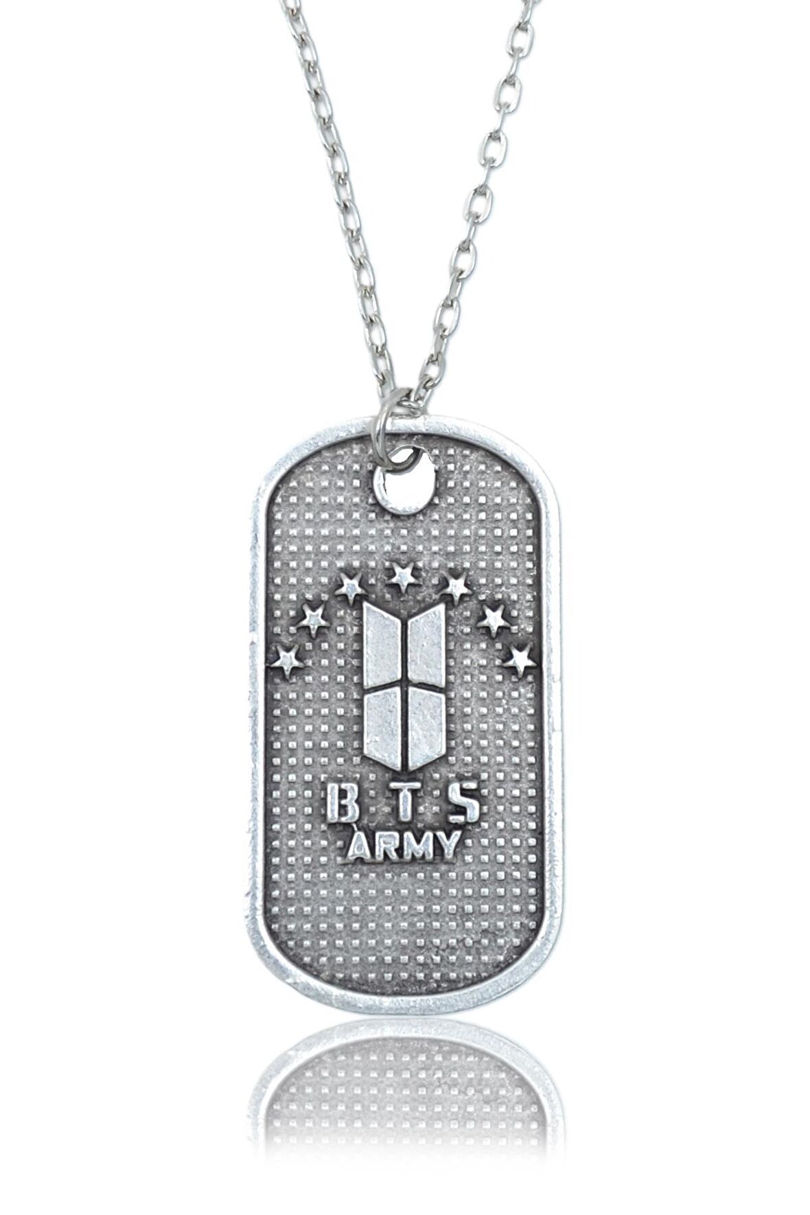 BTS Army Künye Erkek Kadın Kolye Antik Gümüş Kaplama - 60 cm Düz Zincir