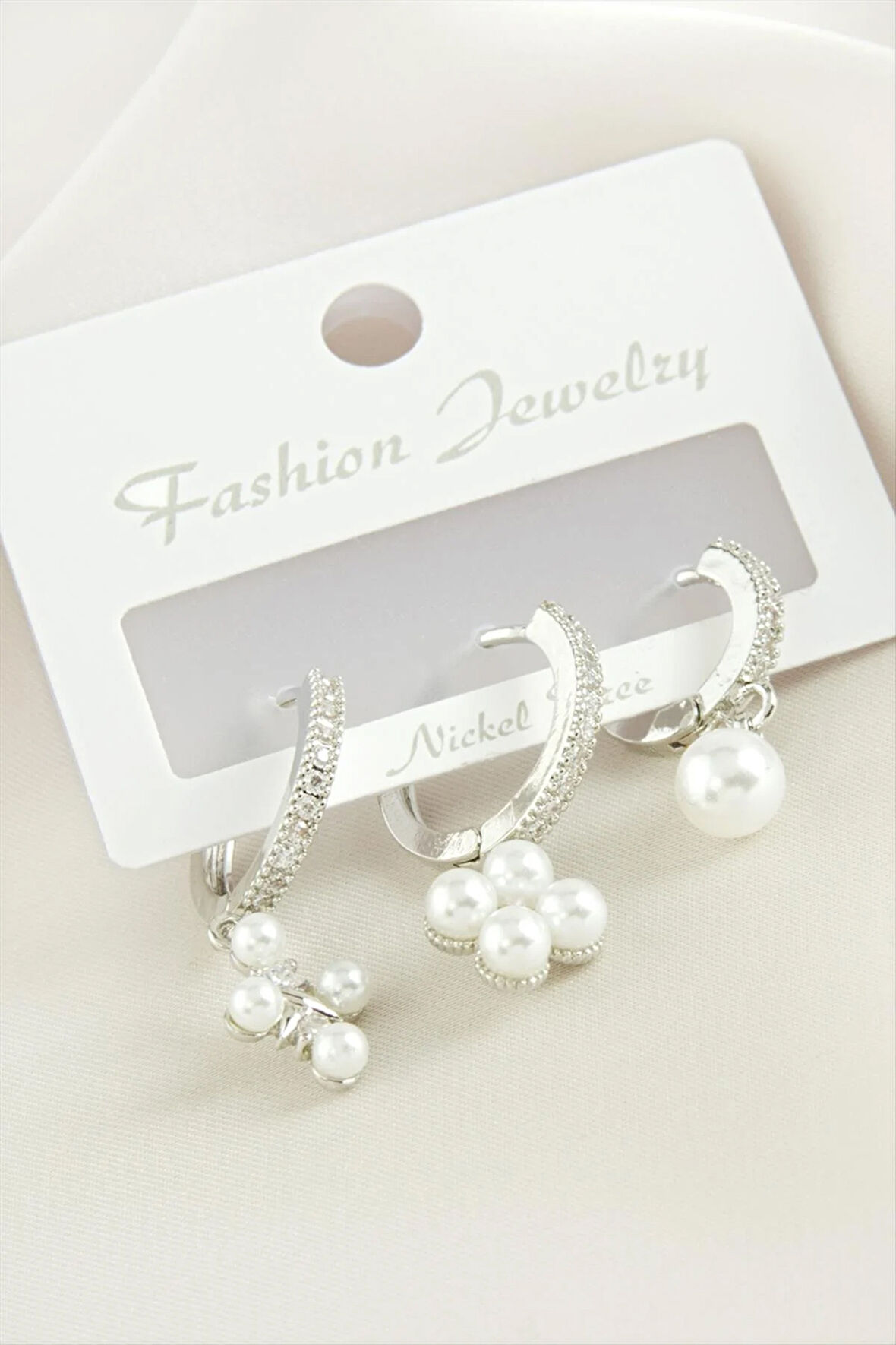 3 Adet Çiçek İnci Zirkon Taşlı Küpe