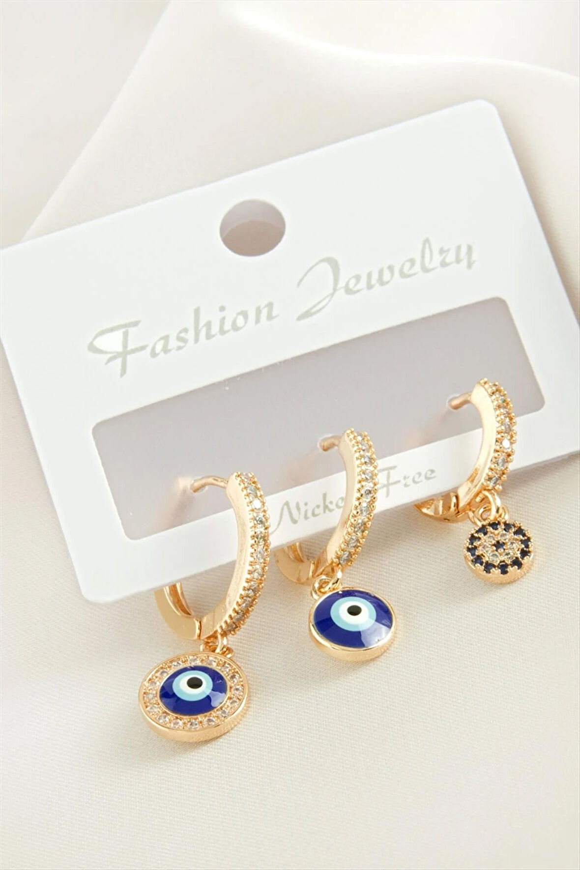 3 Adet Nazar Zirkon Taşlı Küpe