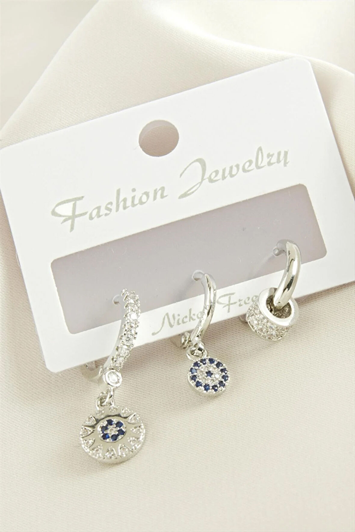 3 Adet Nazar Zirkon Taşlı Küpe