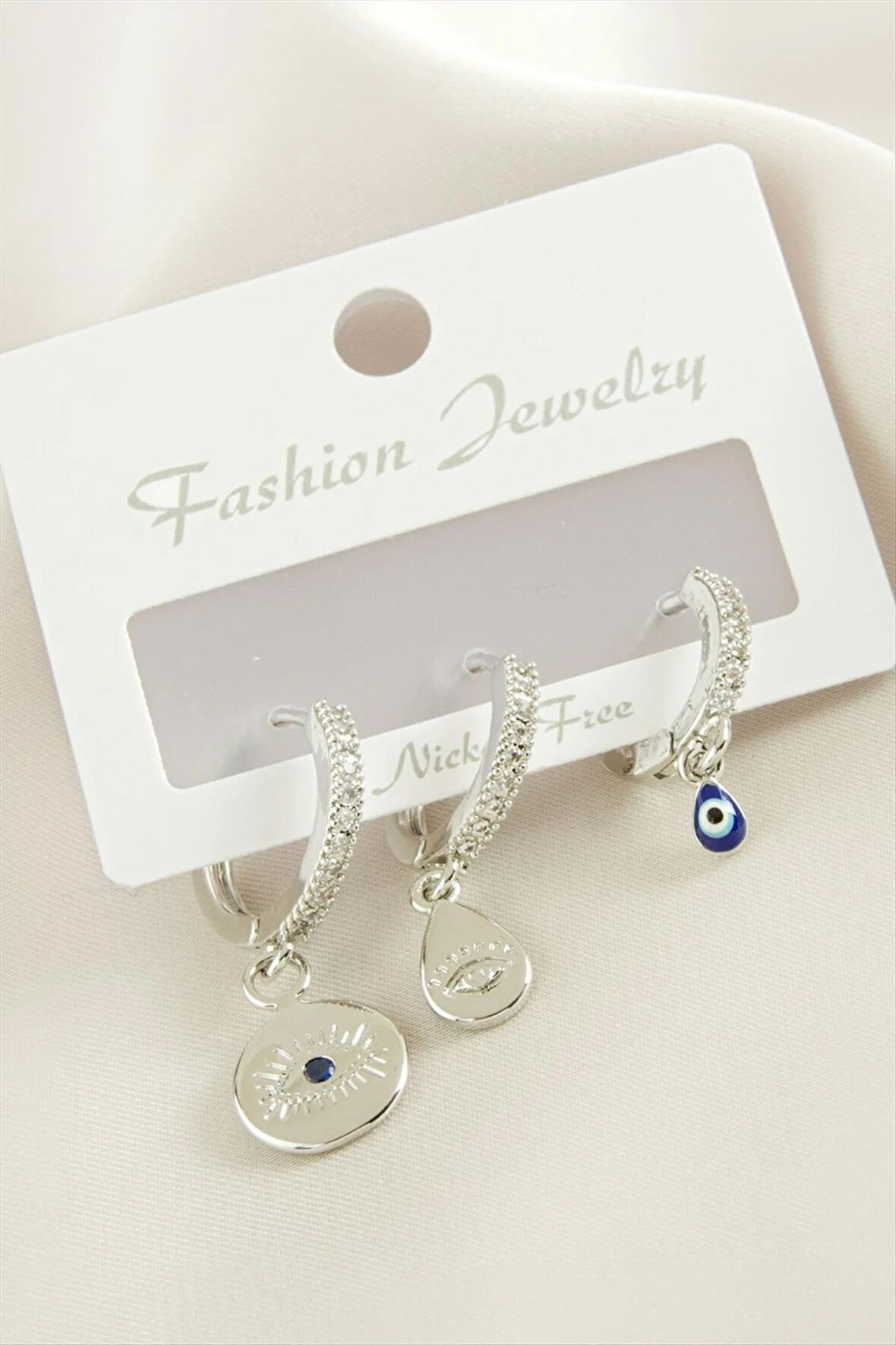 3 Adet Göz Zirkon Taşlı Küpe