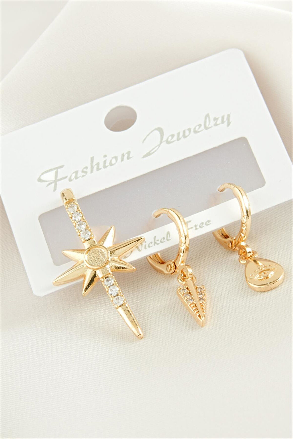 3 Adet Yıldız Zirkon Taşlı Küpe