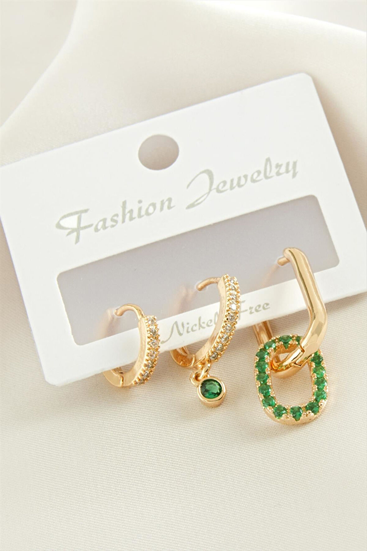 3 Adet Oval Zirkon Taşlı Küpe