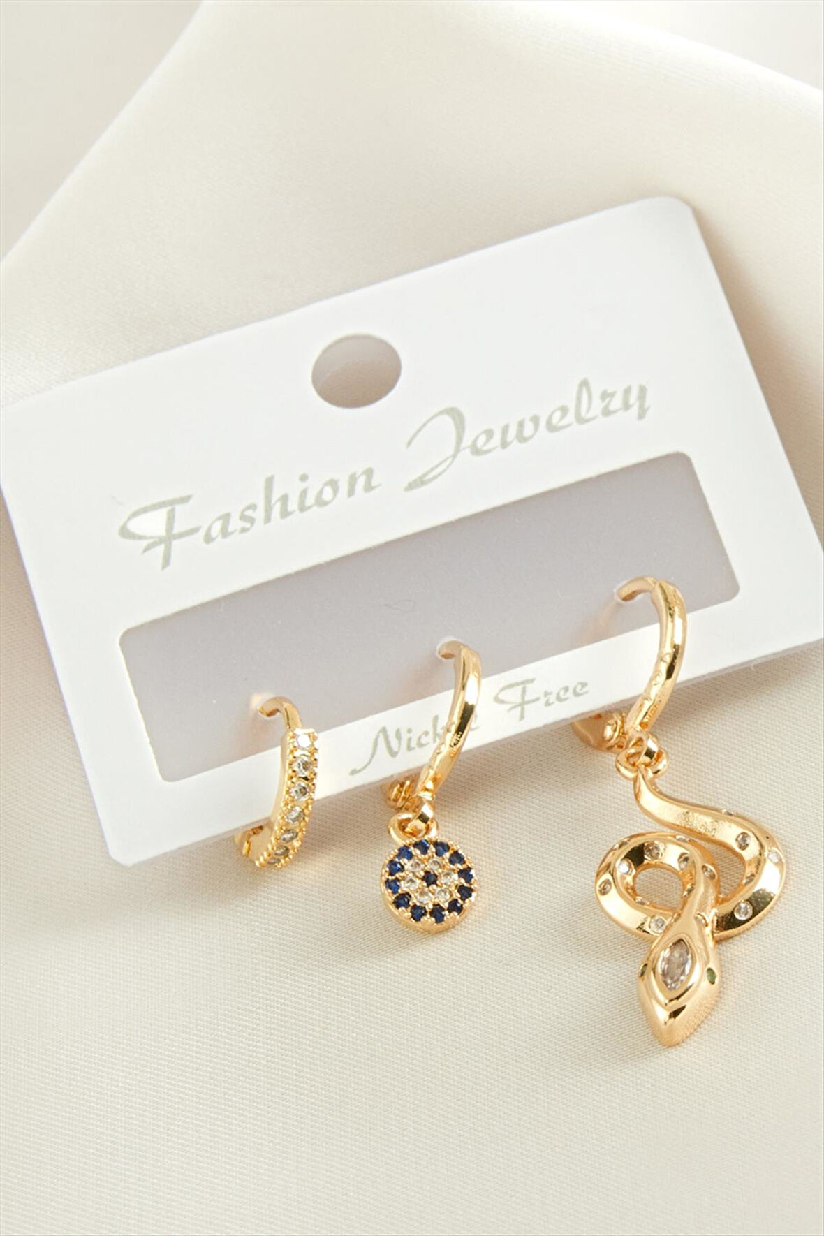 3 Adet Yılan Zirkon Taşlı Küpe