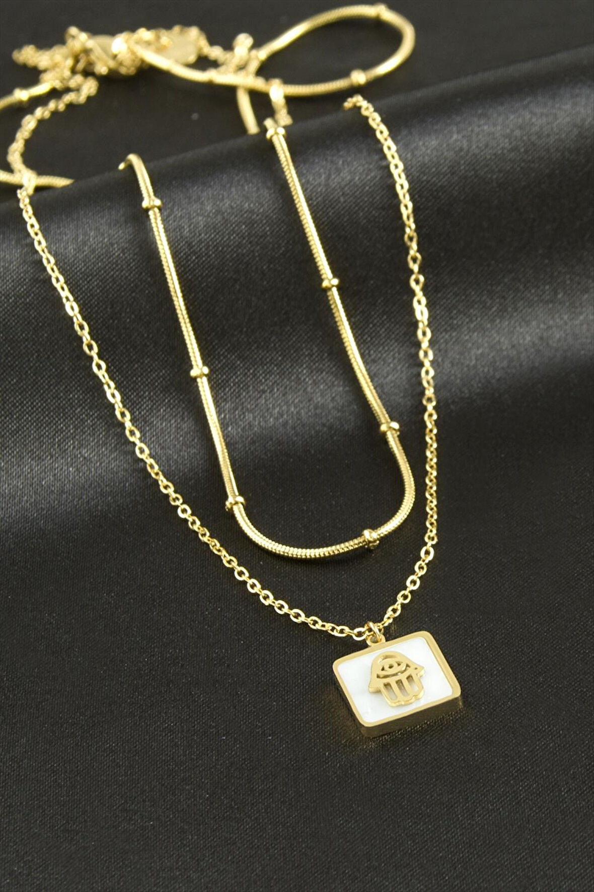 Ftm Ana Eli  Sedef Lüks Çelik İkili Kolye