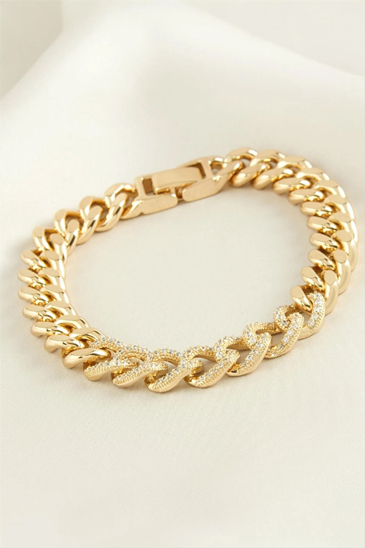 Xuping Düz Zincir Zirkon Taşlı Lüks Çelik Bileklik