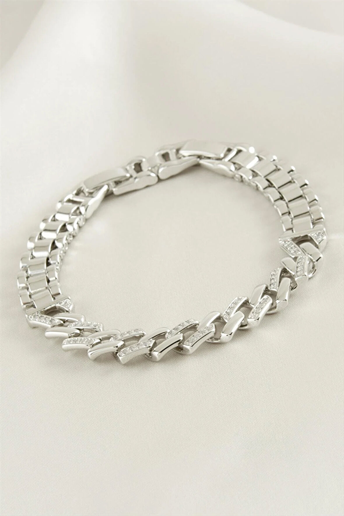 Xuping Zikzak Zirkon Taşlı Lüks Çelik Bileklik