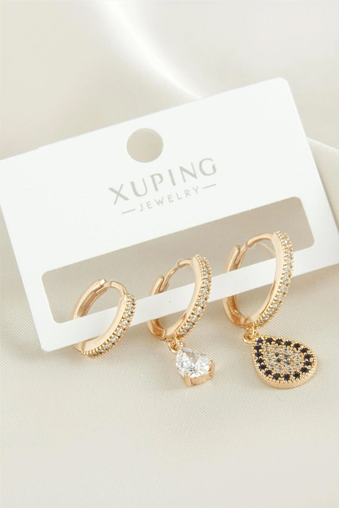 3 Adet Xuping Oval Zirkon Taşlı Lüks Çelik Küpe