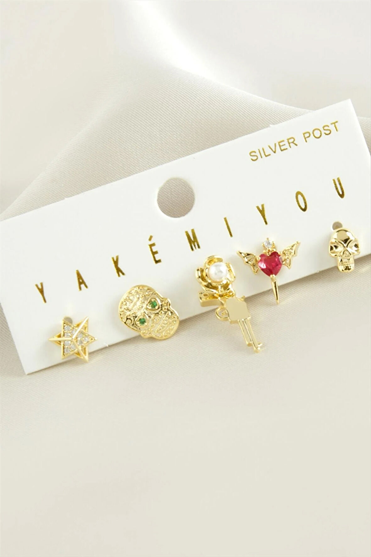 Yakemiyou 5 Adet Zirkon Taşlı Lüks Çelik Küpe