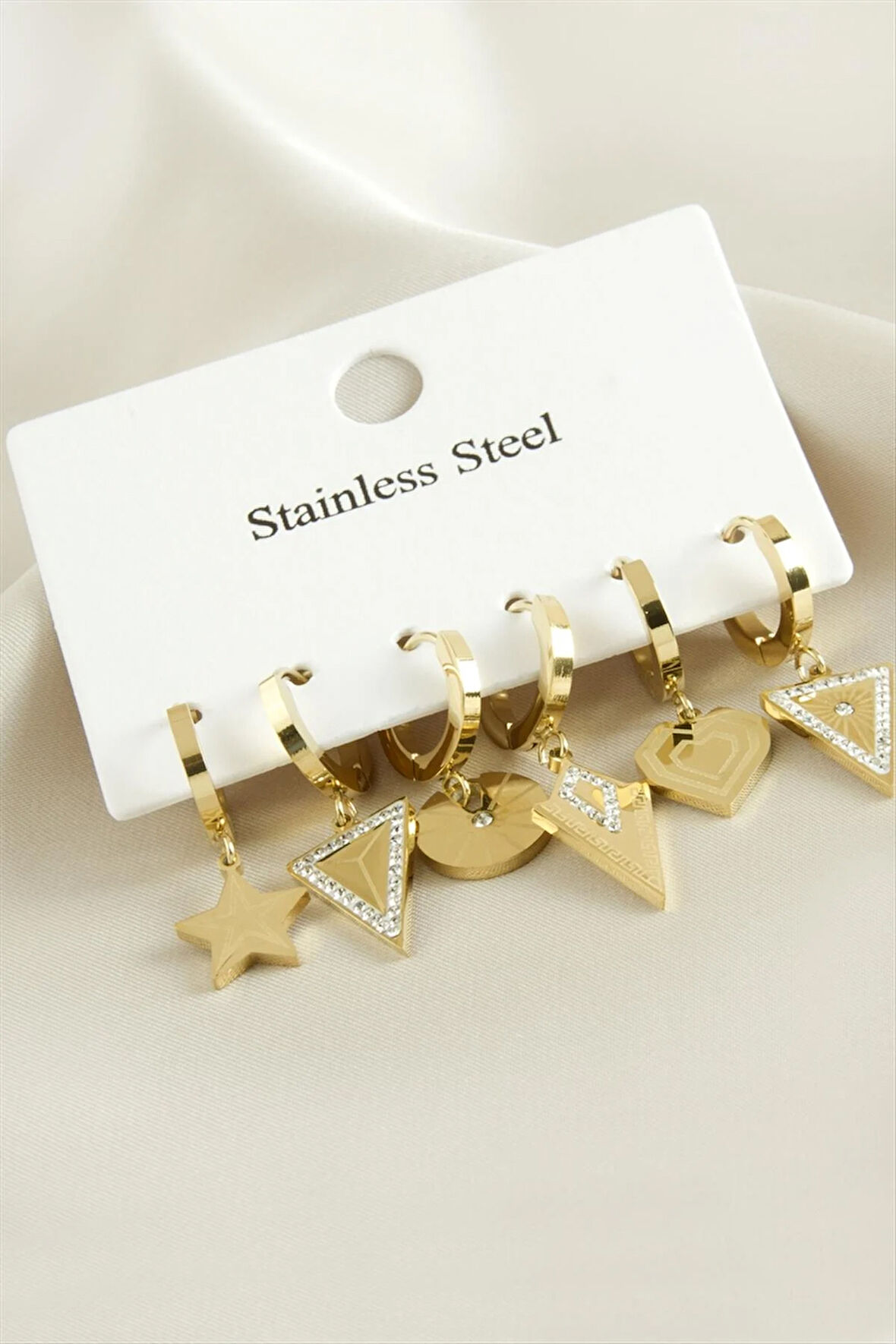 6 Adet Yıldız Zirkon Taşlı Lüks Çelik Küpe