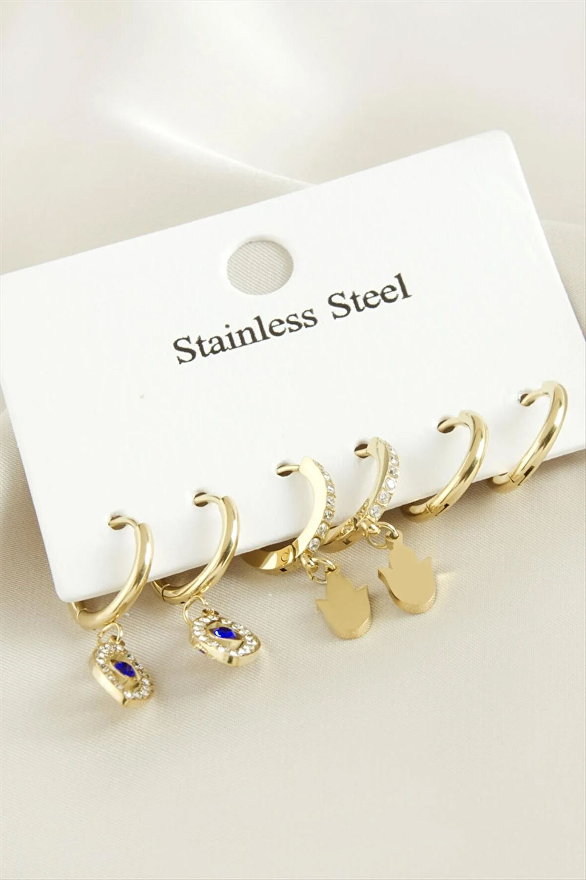 6 Adet  Göz Zirkon Taşlı Lüks Çelik Küpe