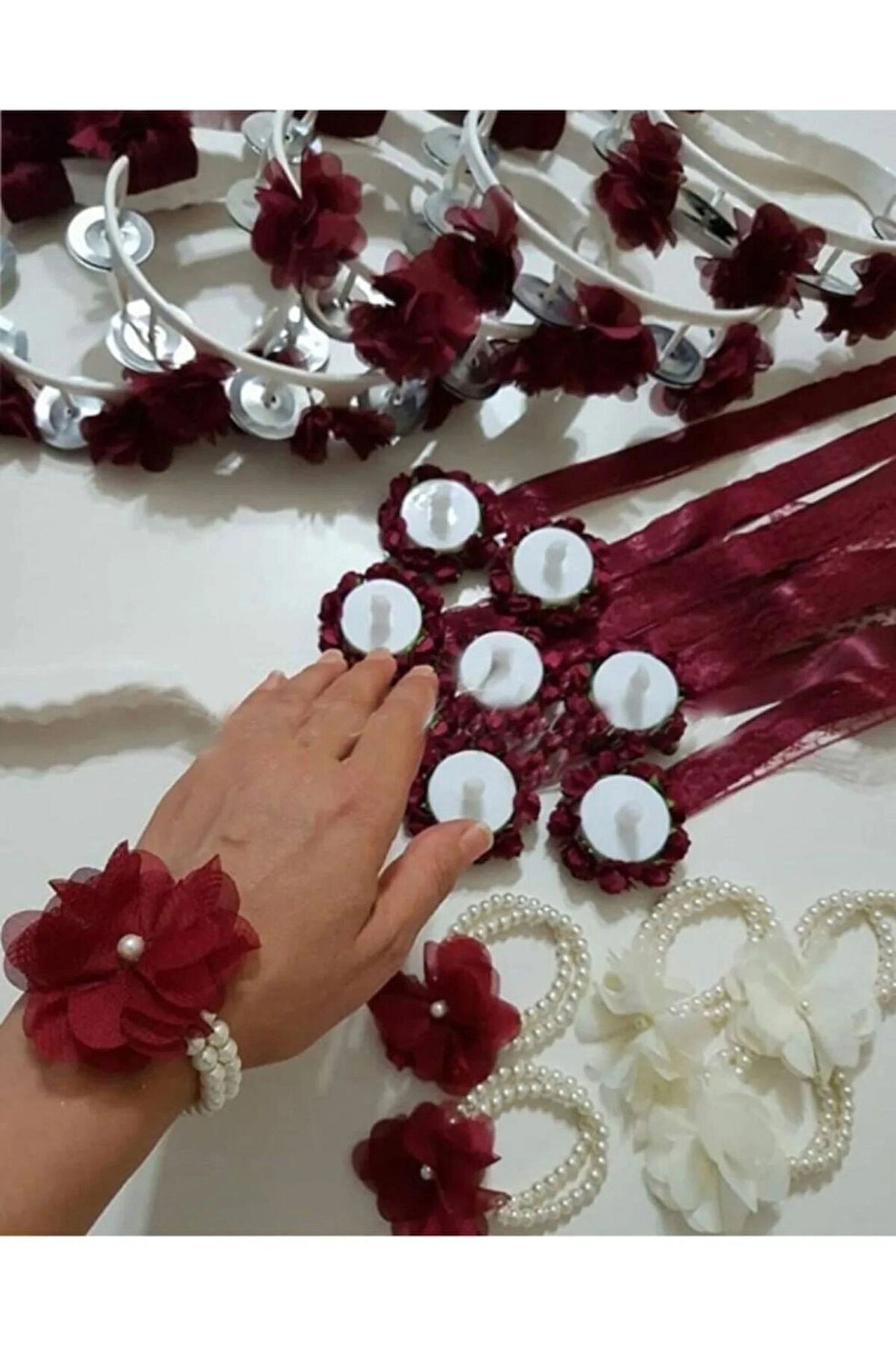 Kına Geces Incili Nedime Bilekliği,güllü Tef,süslü Led Mum