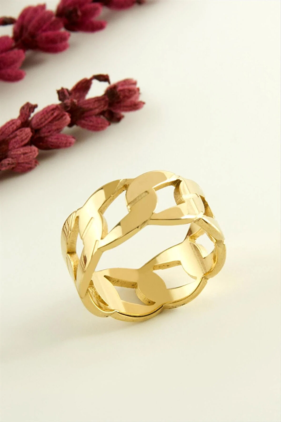 Zincir Şekilli Lüks Çelik Yüzük