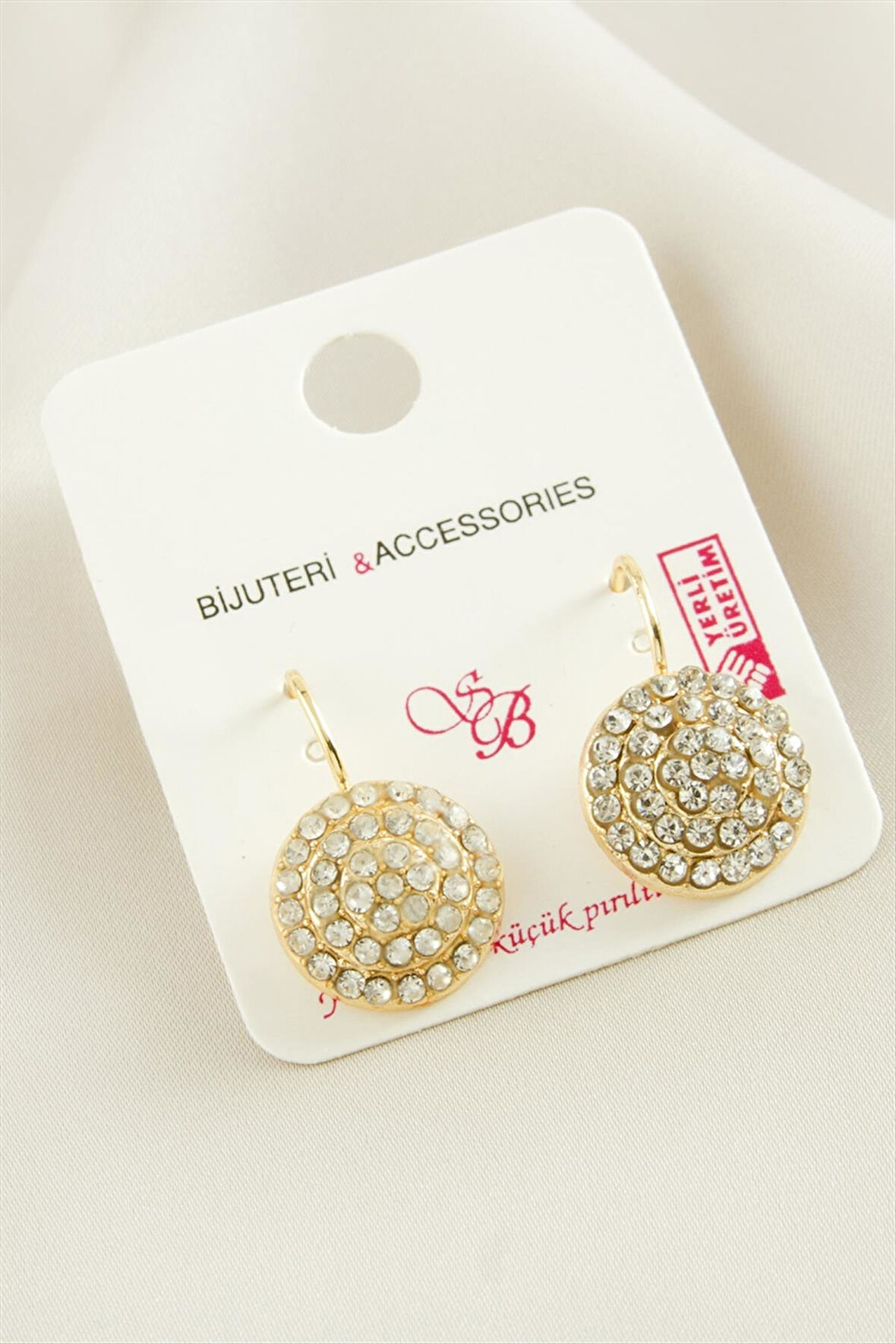 Yuvarlak Taşlı Klipsi Küpe