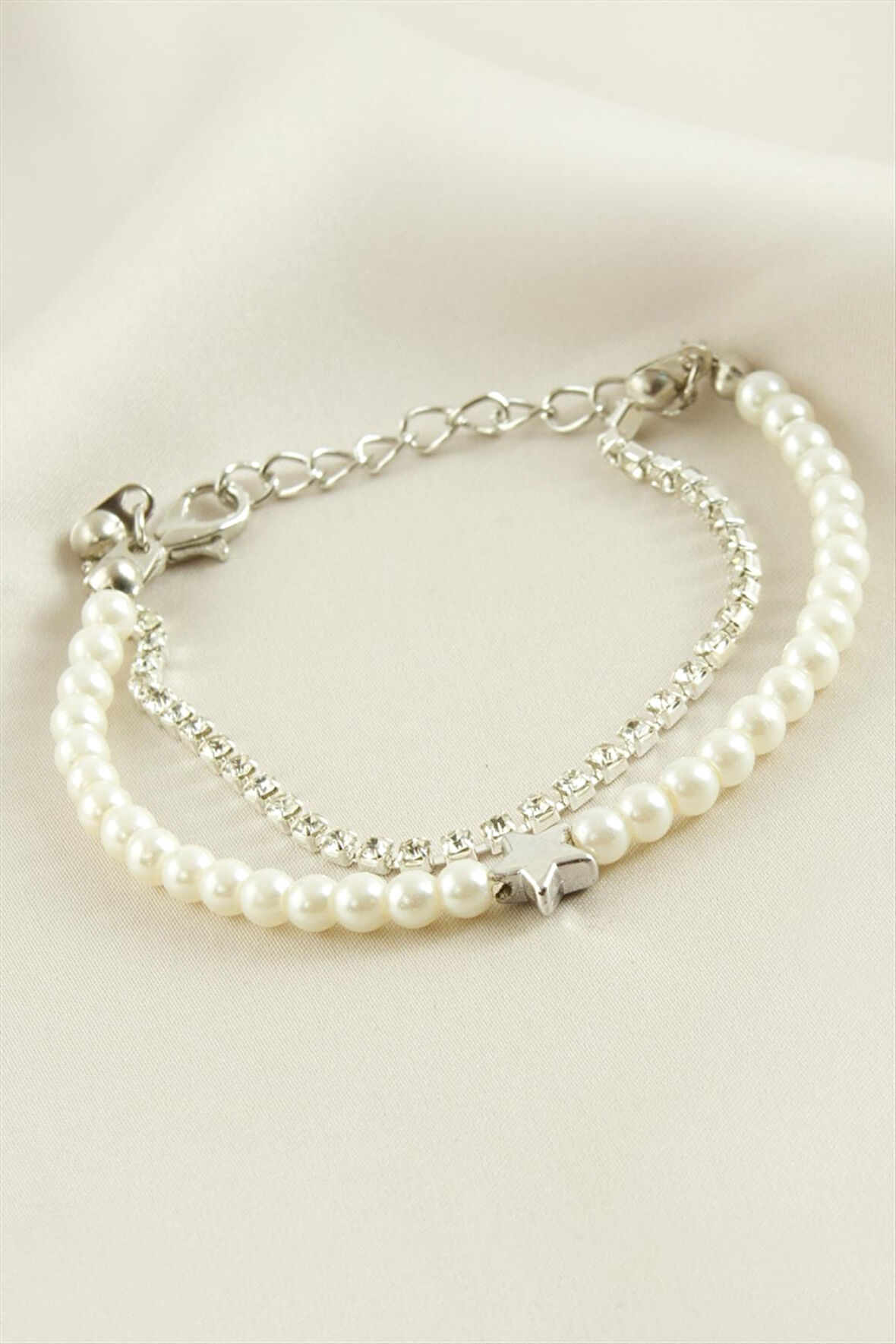 Yıldız Şerit Taşlı İnci Bileklik