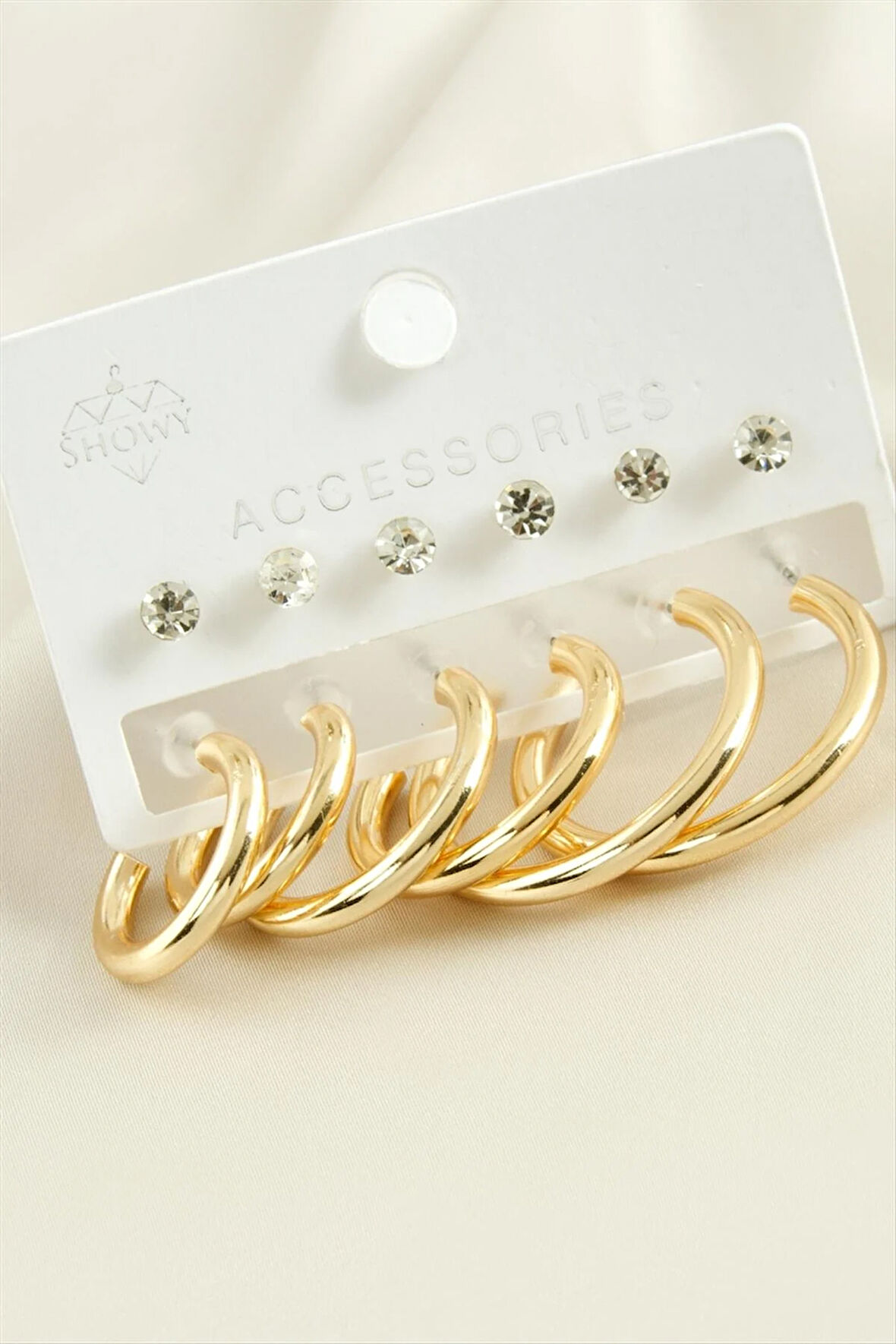 12 Adet Boru Taşlı Halka Küpe