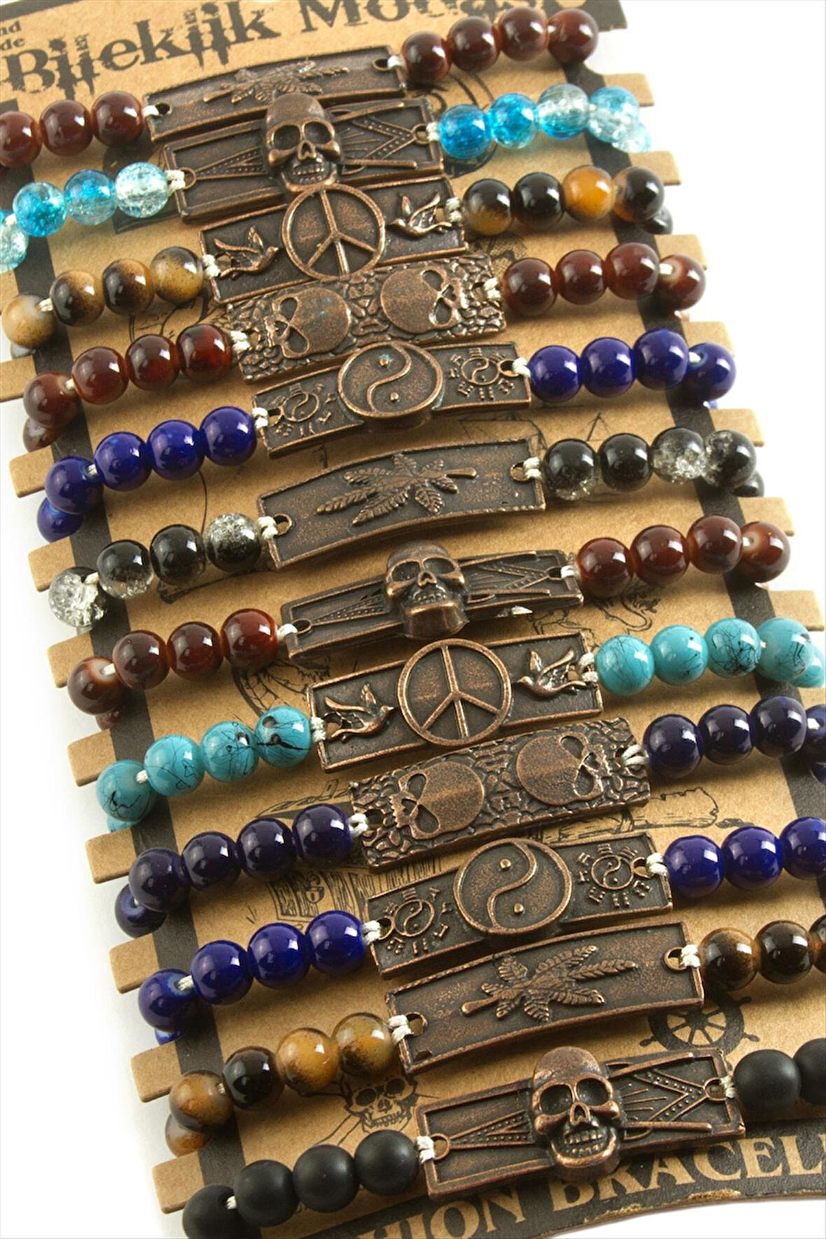 Karışık Aparatlı Cam Taş Makrome Örgü İp Bileklik