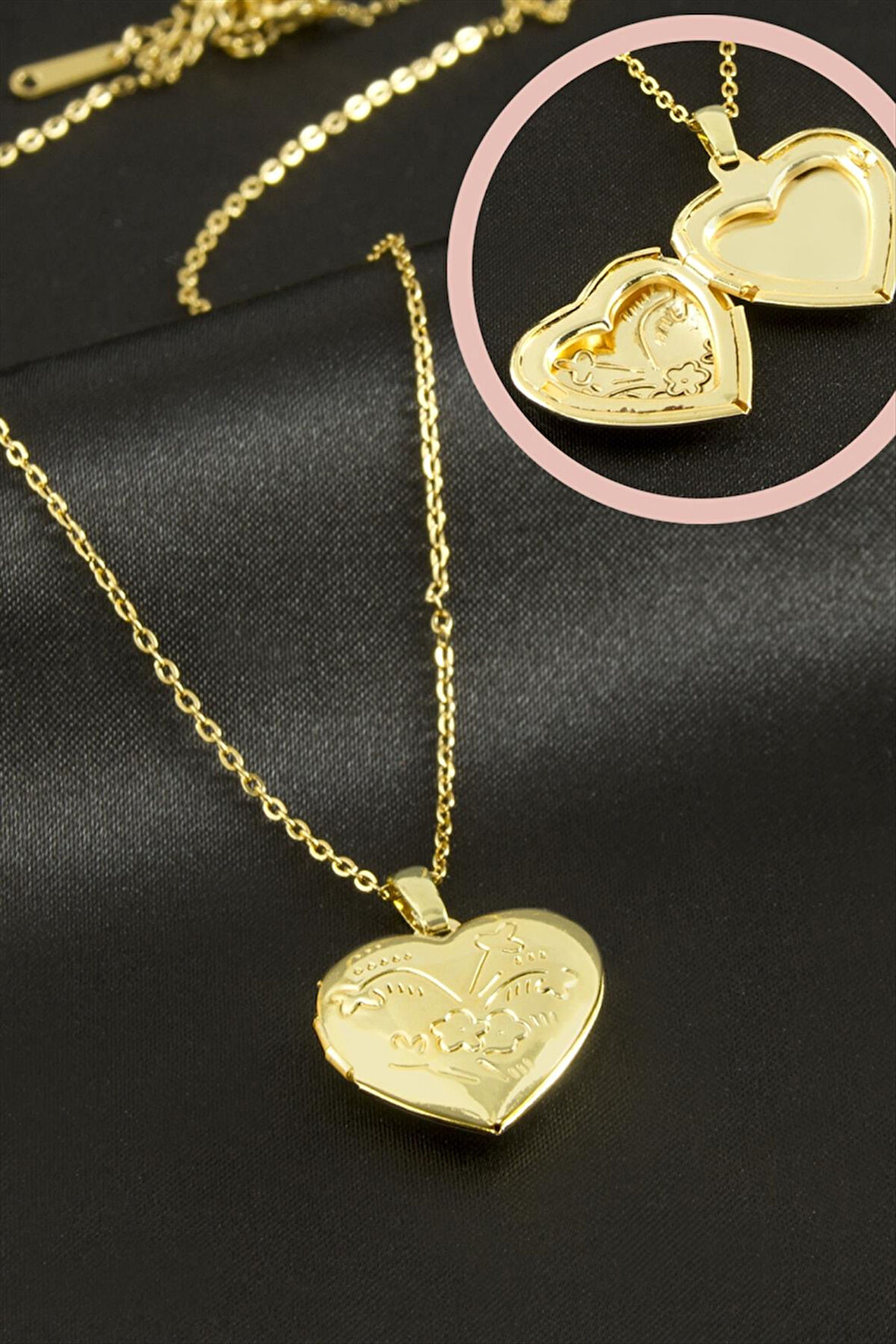 Kalp Kapaklı Çelik Kolye