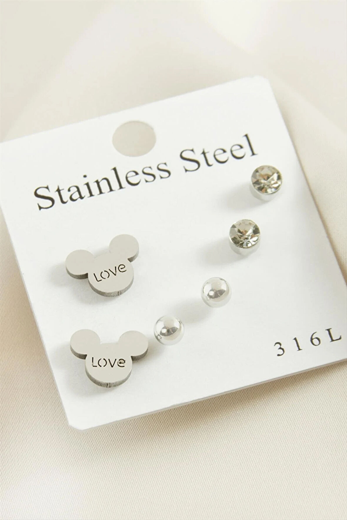 6 Adet Ayıcık Taşlı Çelik Küpe