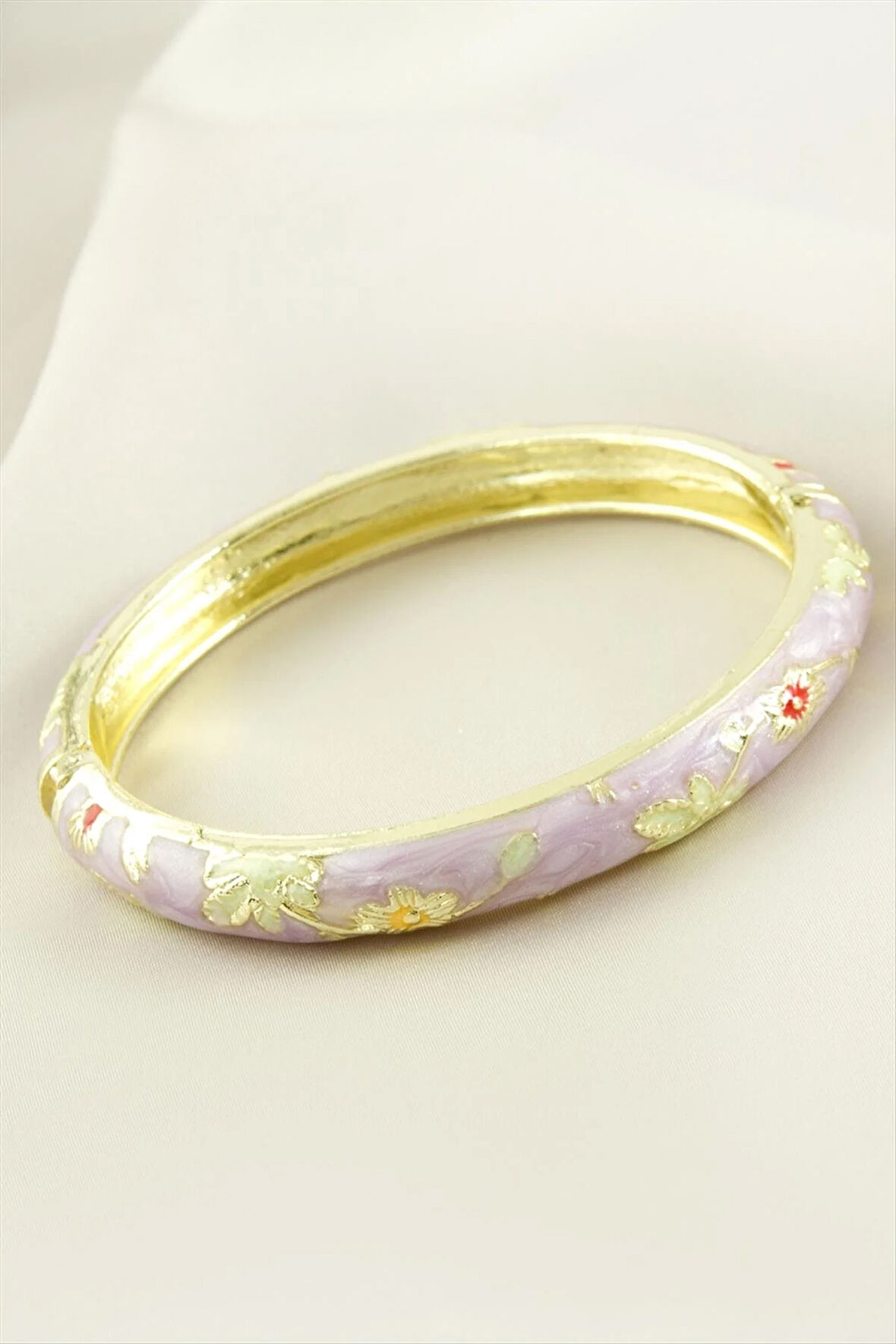 Çiçek İşlemeli Mineli Kelepçe Bileklik