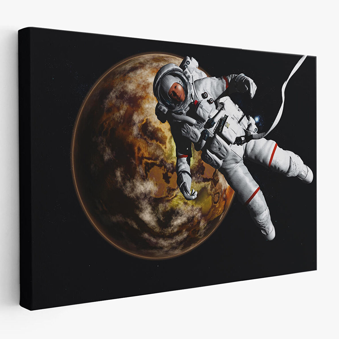 Harita Sepeti Gezegenin Arka Planındaki Astronot Kanvas Duvar Tablosu-1182