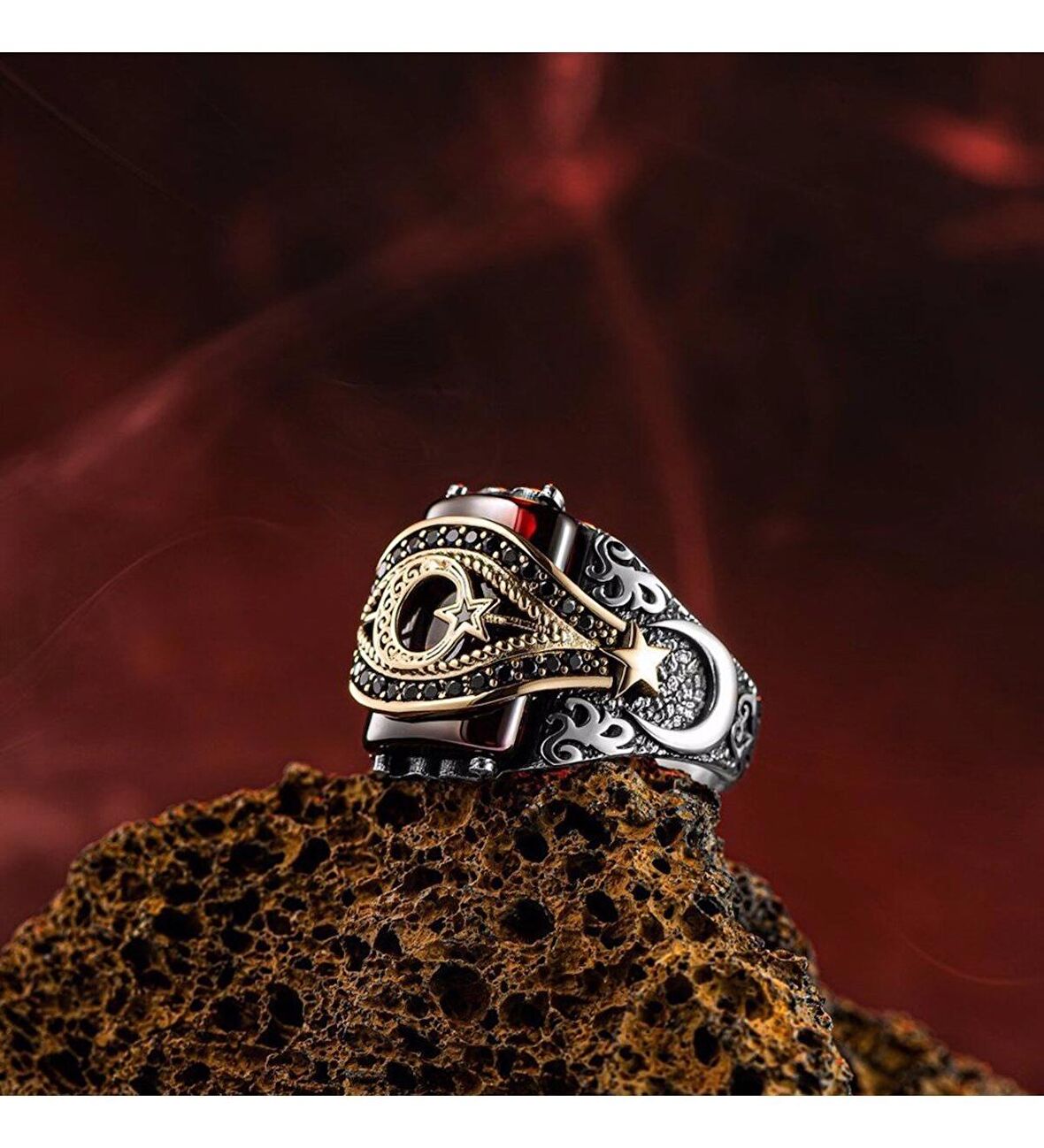 925 AYAR GÜMÜŞ ZİRKON TAŞLI AY YILDIZ MODEL YÜZÜK