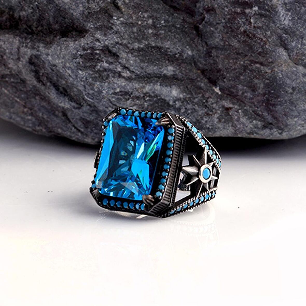 ZİRKON TAŞLI YILDIZ MODEL ERKEK GÜMÜŞ YÜZÜK