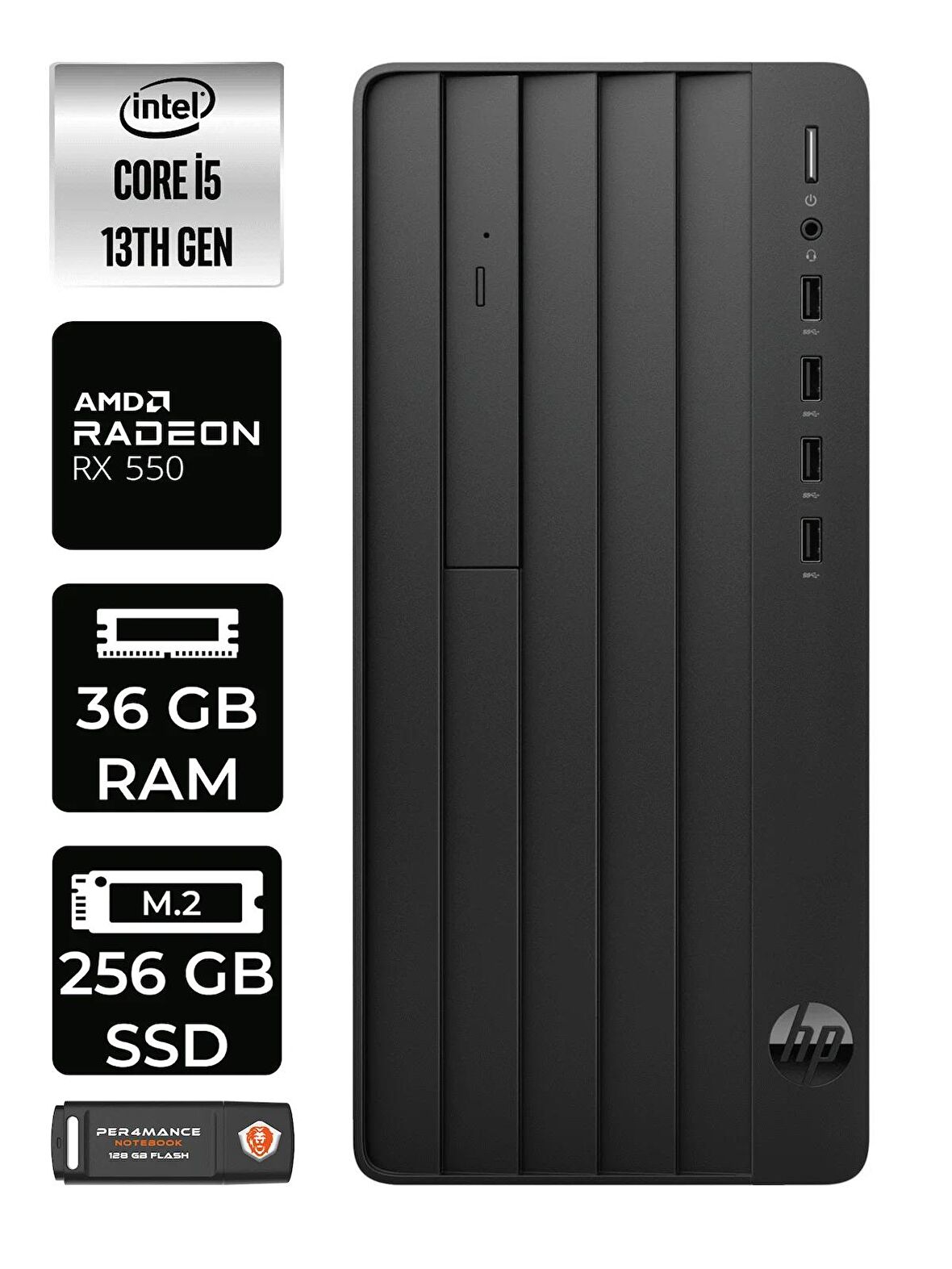 HP PRO TOWER 290 G9 i5 13500 36GB RAM 256GB SSD RX550/4GB W11HOME 8T2W9ES MASAÜSTÜ PC & PER4 BELLEK