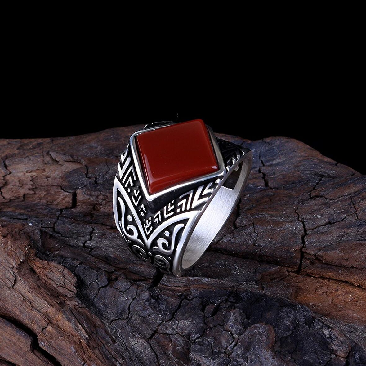 925 AYAR GÜMÜŞ AKİK TAŞLI KARE MODEL YÜZÜK