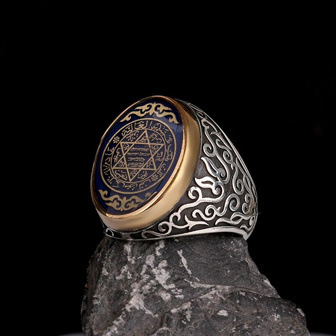 Mührü Süleyman İşlemeli 925 Ayar Gümüş Erkek Yüzük