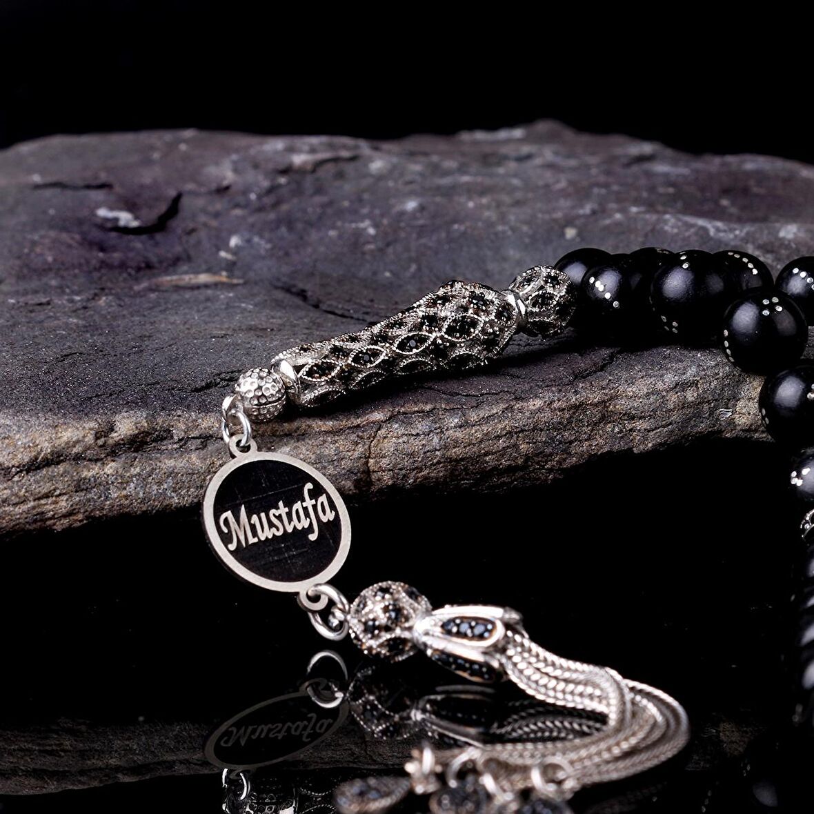 ÖZEL TASARIM GÜMÜŞ PÜSKÜLLÜ GÜRCİSTAN OLTU TAŞI TESBİH