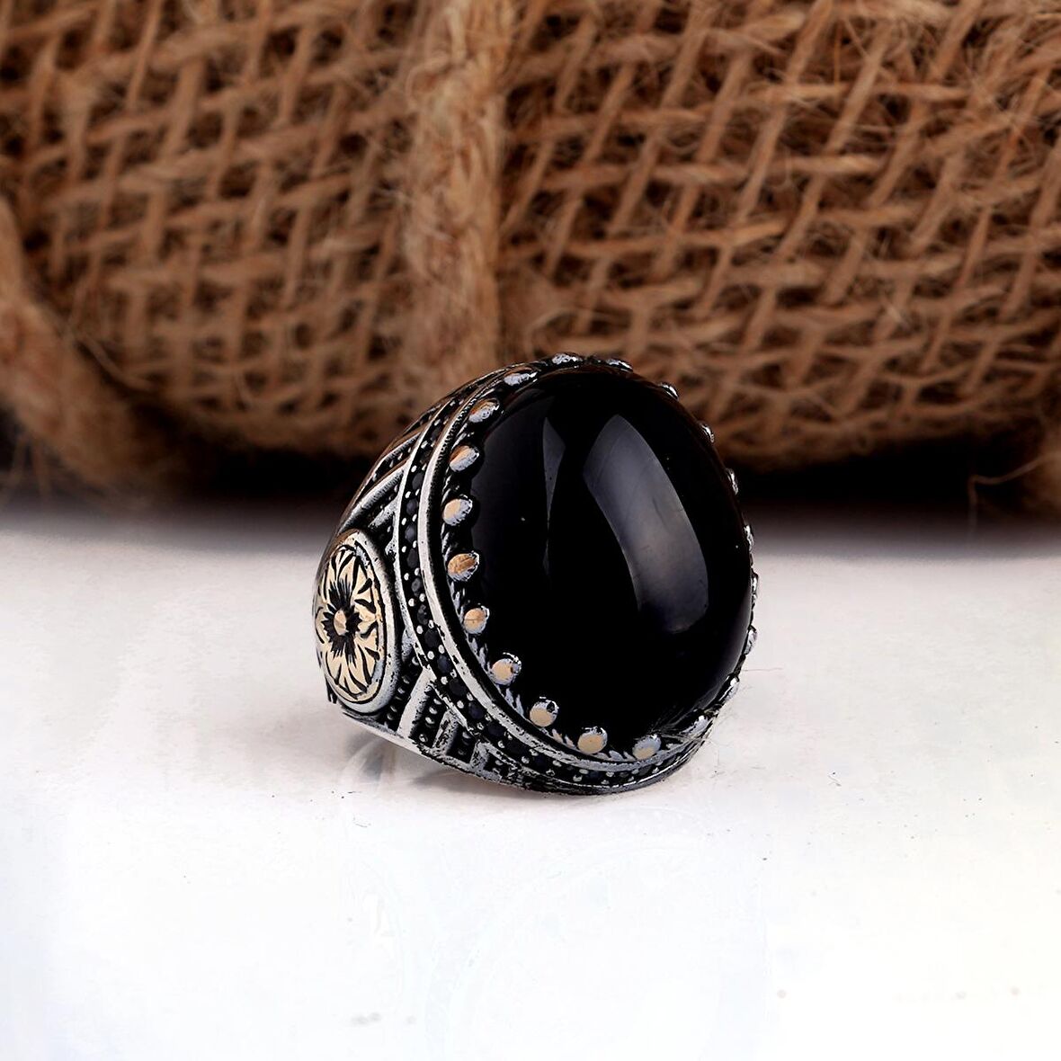 ONİX TAŞLI OVAL MODEL 925 AYAR GÜMÜŞ ERKEK YÜZÜK