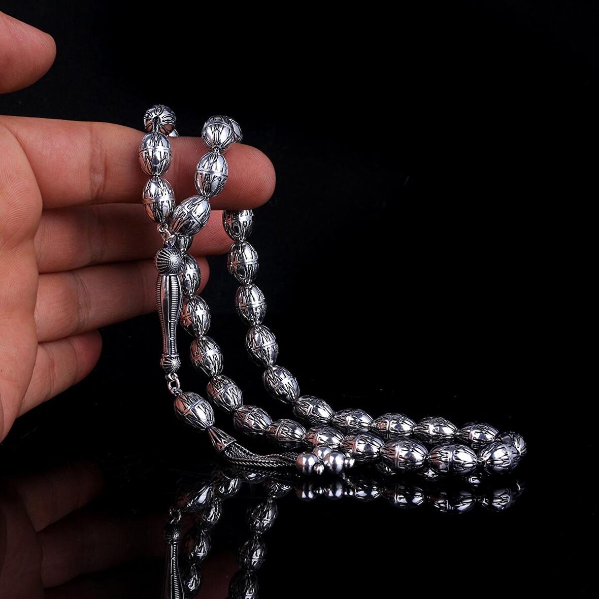 TAMAMI 925 AYAR GÜMÜŞ BÜYÜK BOY ARPA KESİM TESBİH