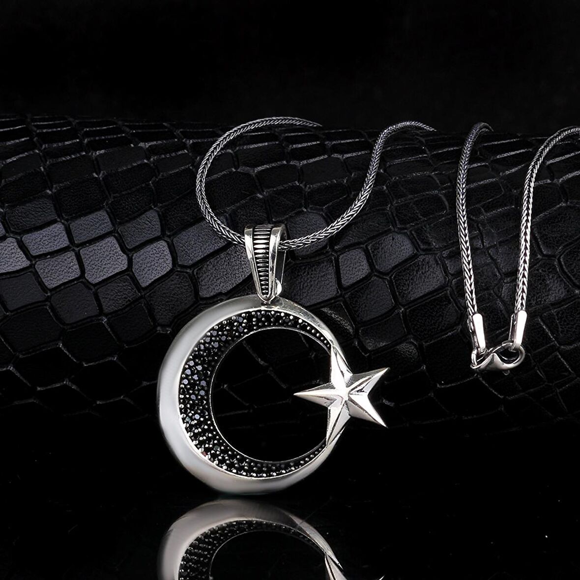 925 AYAR GÜMÜŞ MİKRO TAŞLI AYYILDIZ MODEL 2 KOLYE