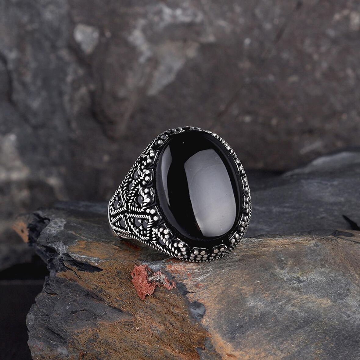925 AYAR GÜMÜŞ ÇAKIL TAŞI MODEL ONİX TAŞLI YÜZÜK