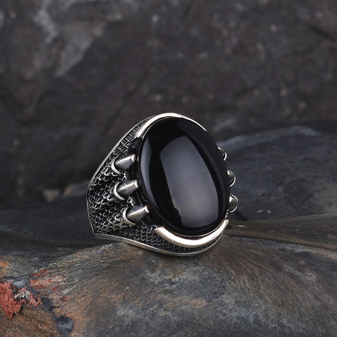 KARTAL PENÇELİ OVAL ONİX TAŞLI 925 AYAR GÜMÜŞ YÜZÜK