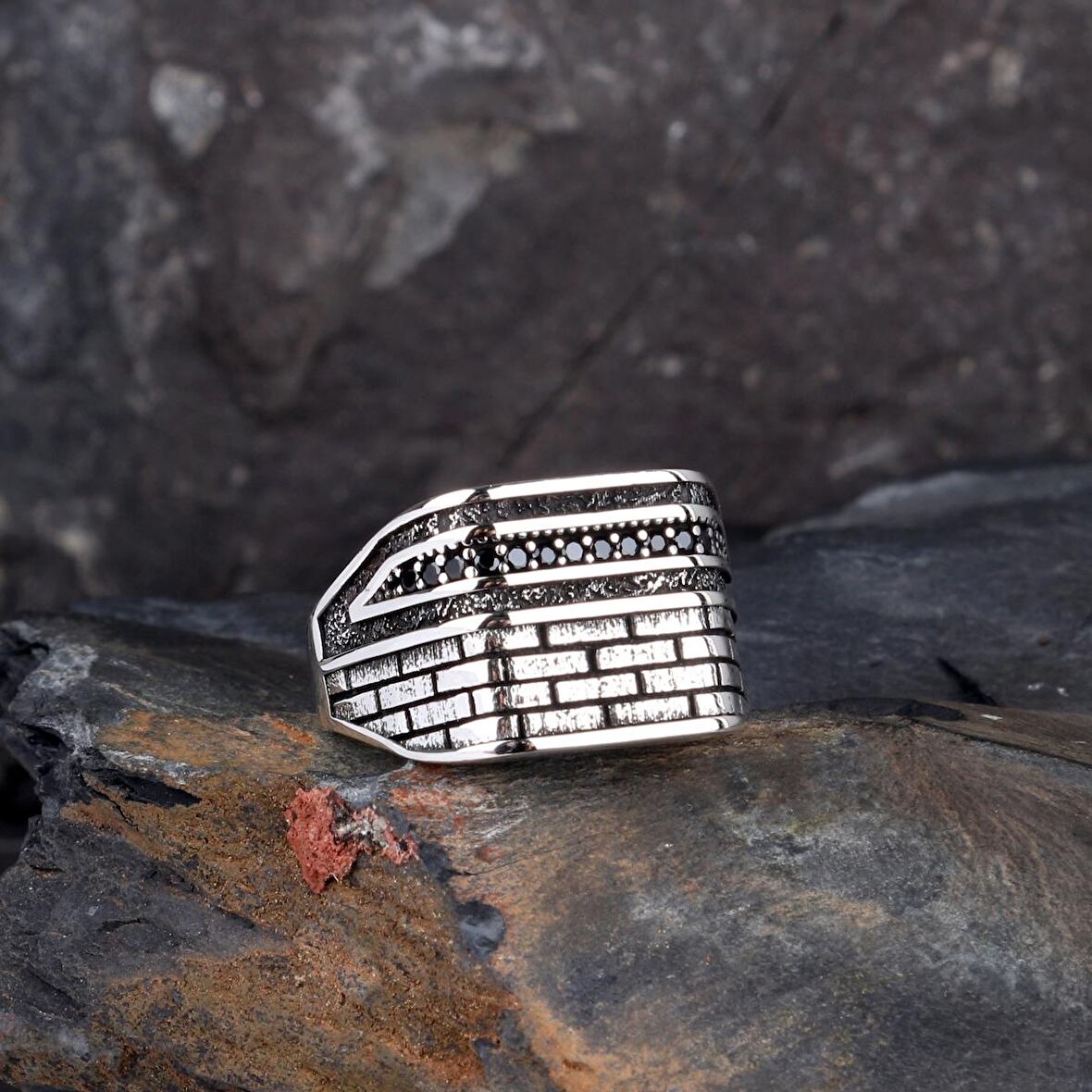 925 AYAR GÜMÜŞ MİKRO TAŞLI MODEL ERKEK YÜZÜK