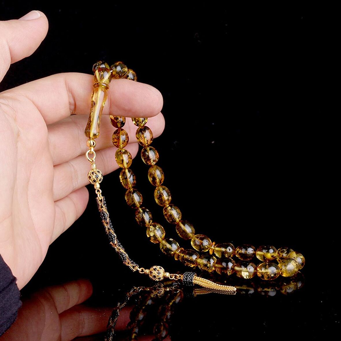 ZİRKON SET GÜMÜŞ PÜSKÜLLÜ ÇÖP FOSİLLİ DAMLA KEHRİBAR TESBİH