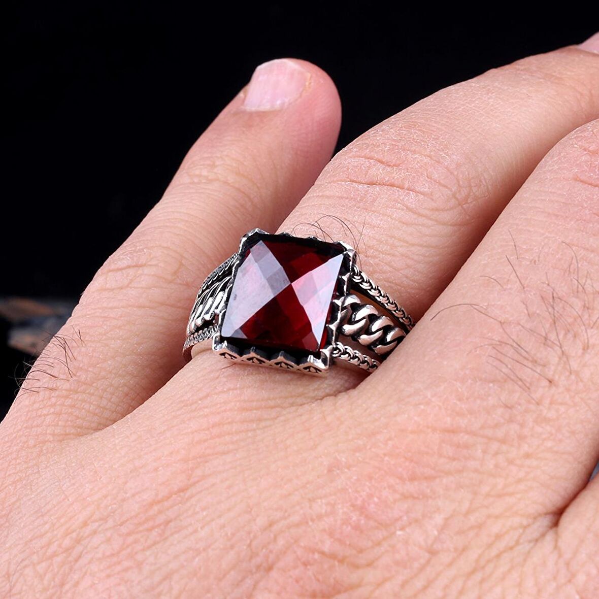 ZİRKON TAŞLI ÖRGÜ MODEL 925 AYAR GÜMÜŞ ERKEK YÜZÜK