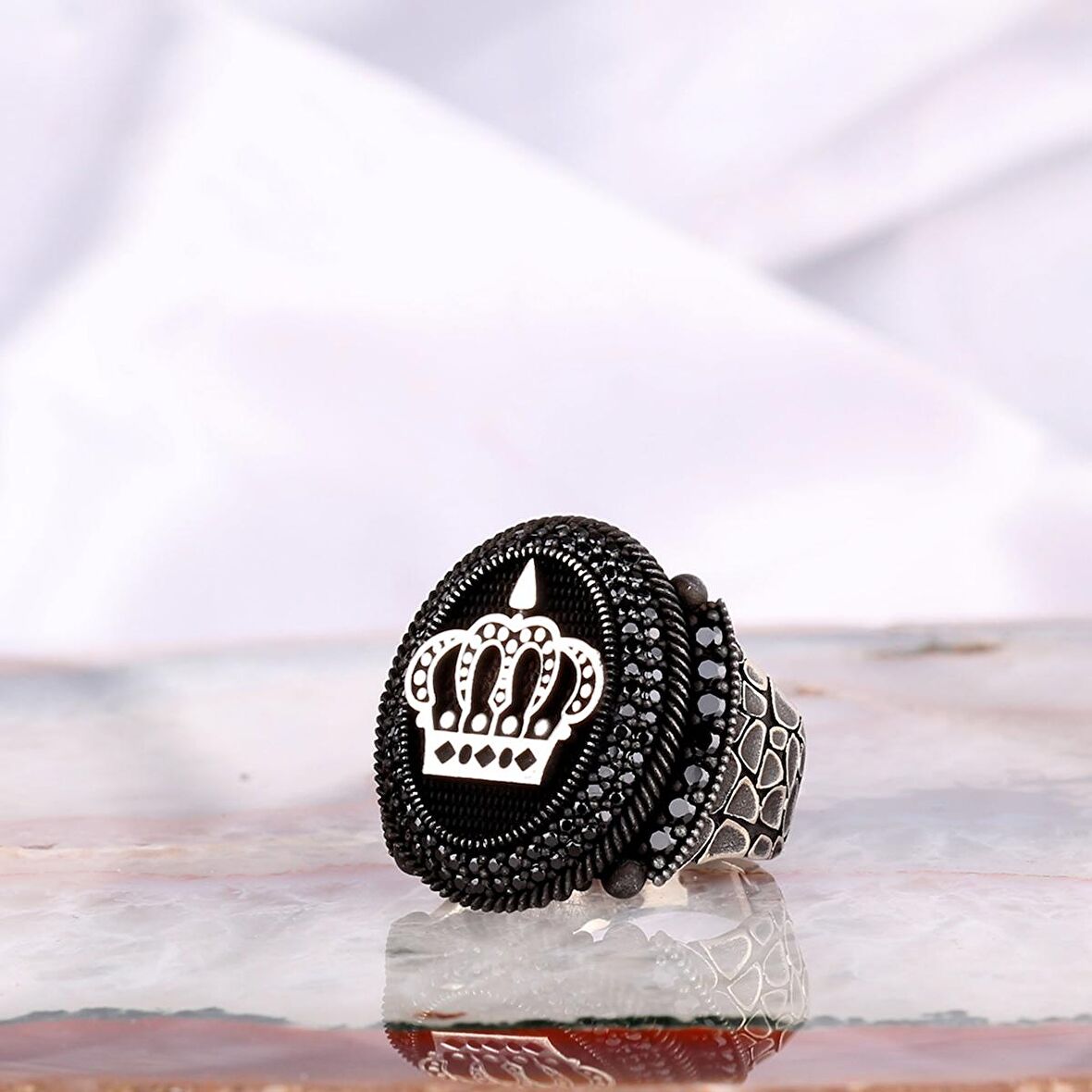 925 AYAR GÜMÜŞ MİKRO TAŞLI KRAL TACI MODEL YÜZÜK