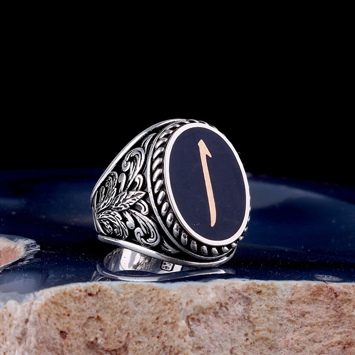 Arapça Elif Yazılı 925 Ayar Gümüş Erkek Yüzük