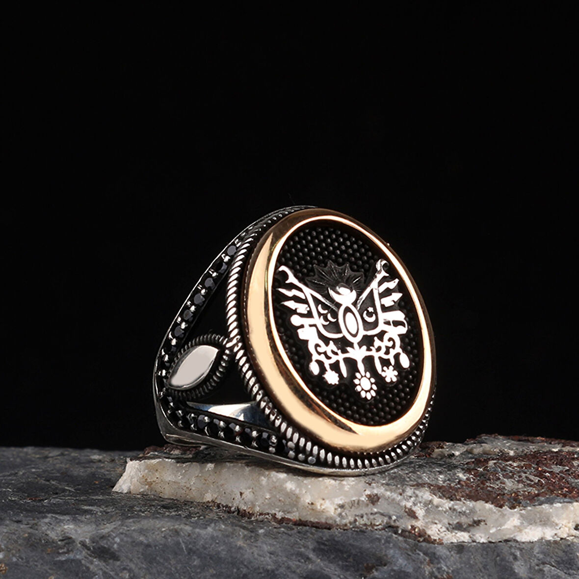 925 Ayar Gümüş Osmanlı Devlet Arması Motifli Model Erkek Yüzük